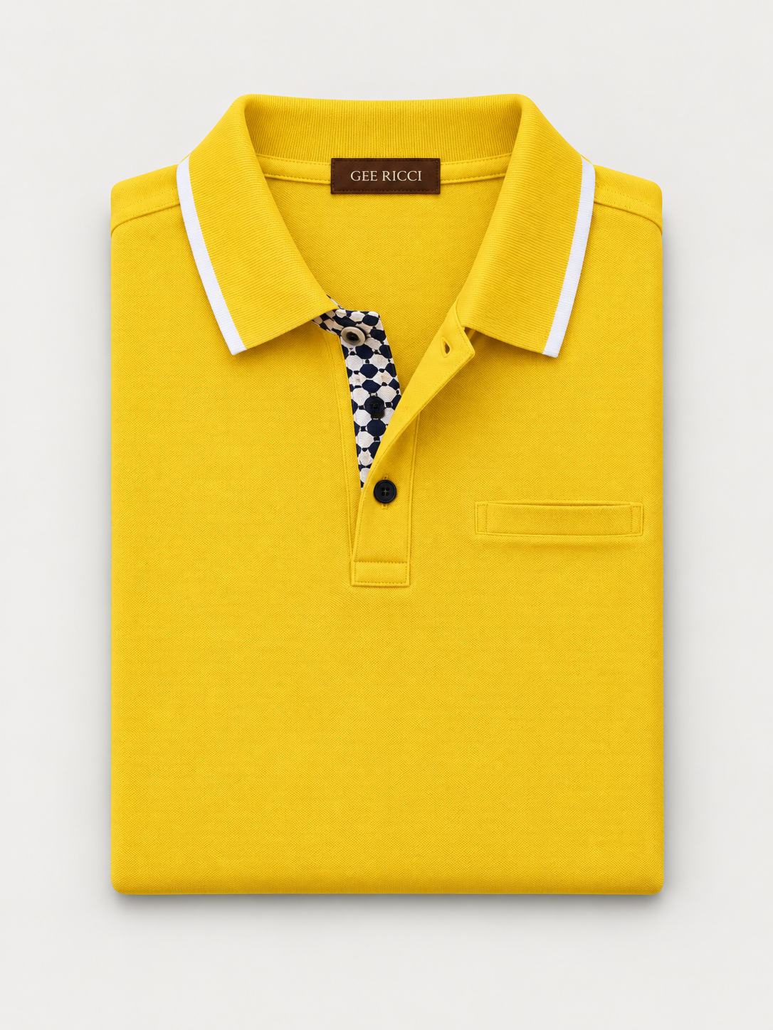 Golden Riviera Egyptian Cotton Polo folded on pale grey background