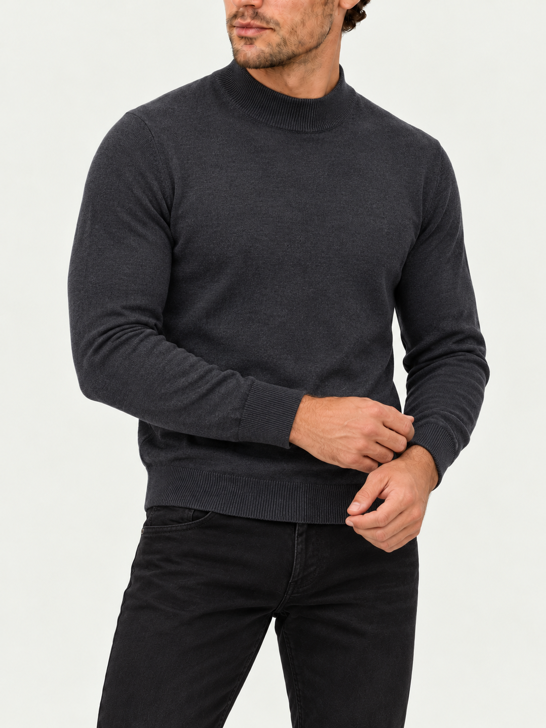 Grey Mock Neck styled with black Holiday moleskin jeans