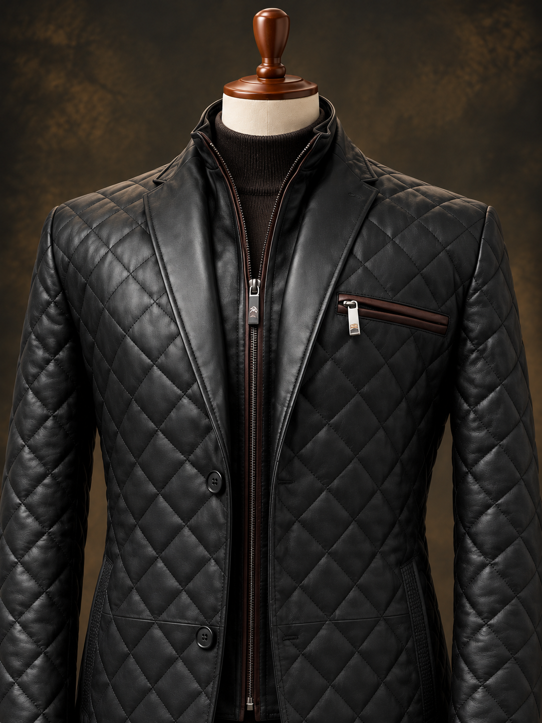 Black Bentley Diamond Hybrid Leather Jacket – detail