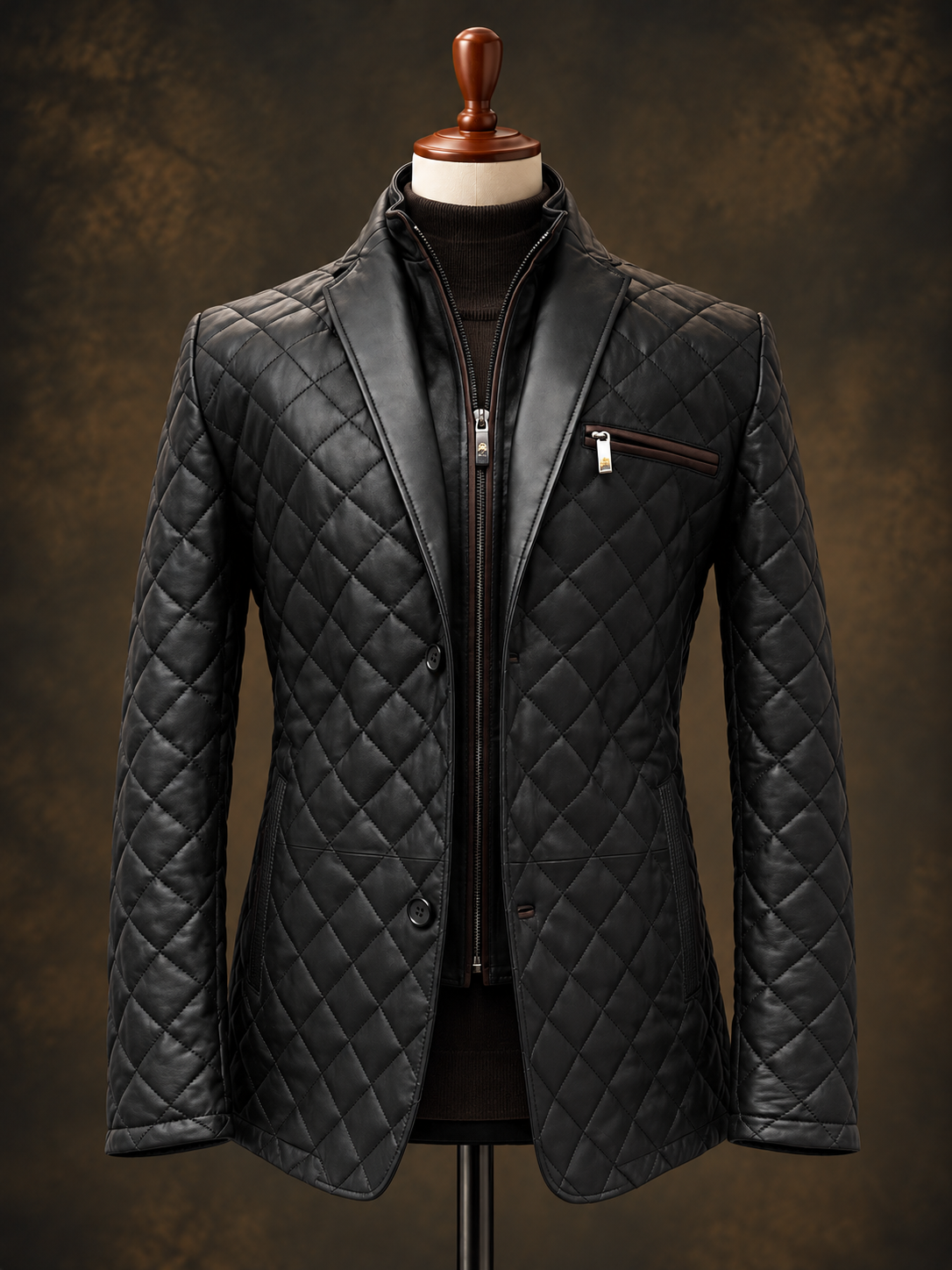 Black Bentley Diamond Hybrid Leather Jacket – mannequin