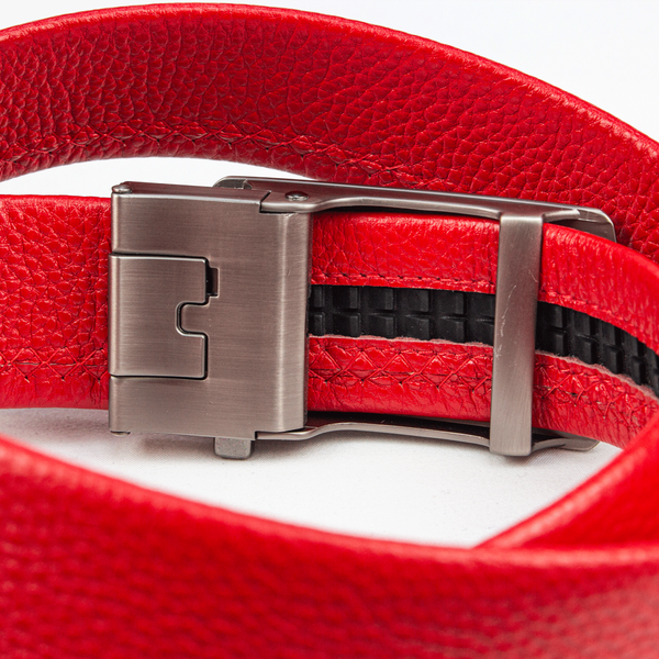 Cherry Red Textured Leather Belt