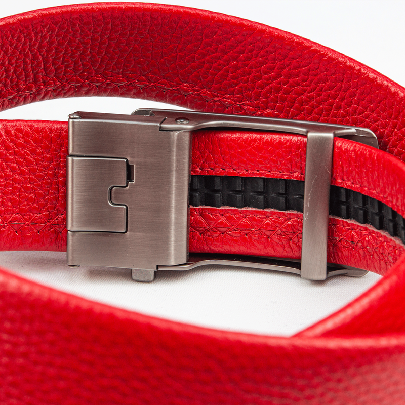 Cherry Red Textured Leather Belt