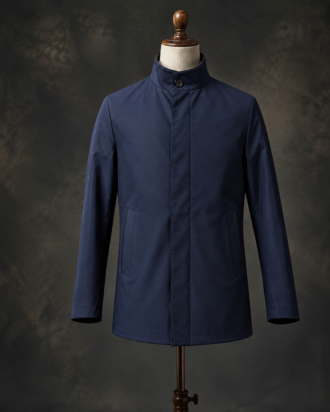 Mayfair Navy Silk-Padded Short Car Coat