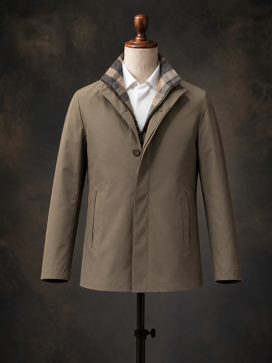 Mayfair Taupe Silk-Padded Short Car Coat