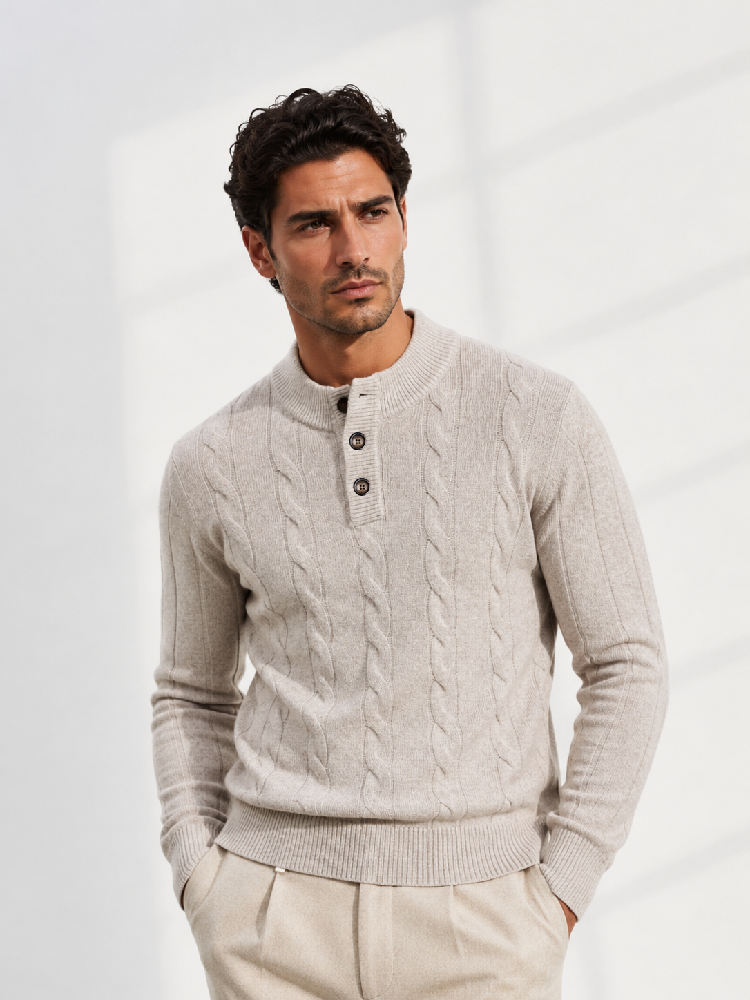 Oslo Oatmeal wool cable knit jumper – photo 1