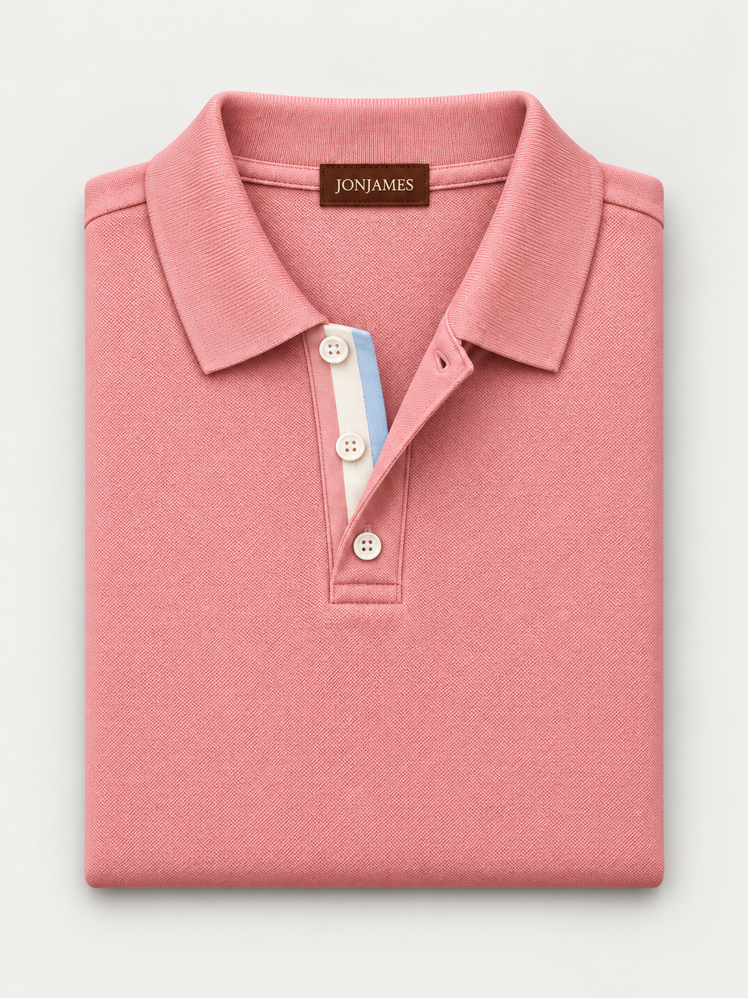 Pink Piqué Polo - Long Sleeve - Regular Fit folded on pale grey background