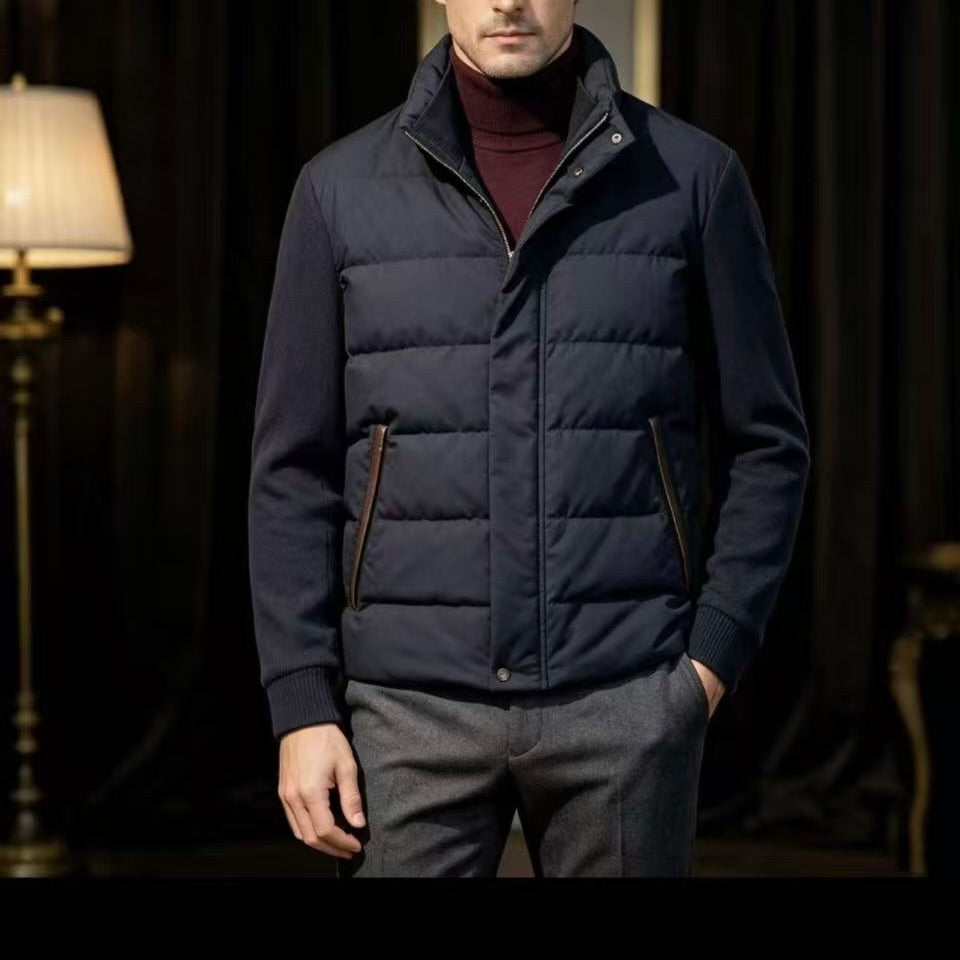 Roadster navy duck down jacket on model