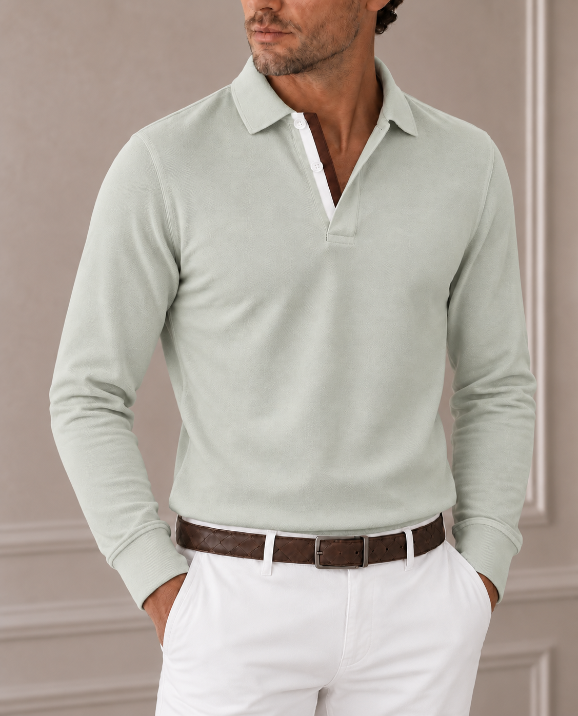 Sage Piqué Polo – Long Sleeve – matched portrait