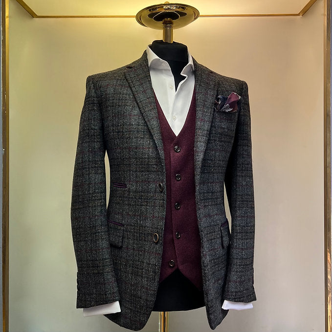 Grey Tweed with plum over check